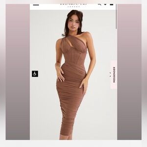 House of CB One Shoulder Brown Dress